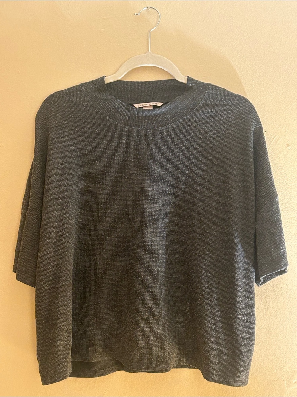 Victoria’s Secret Boxy Short Sleeve Knit Top in Charcoal Gray